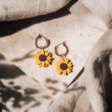 Load image into Gallery viewer, Sunflower Gold Hoop Earrings
