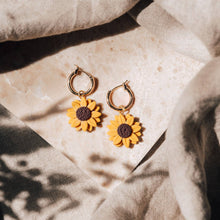 Load image into Gallery viewer, Sunflower Gold Hoop Earrings