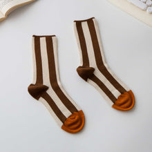 Load image into Gallery viewer, Women’s Cotton Striped Crew Socks – Contrast Toe