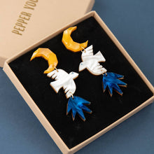 Load image into Gallery viewer, Night Bird Statement Drop Earrings