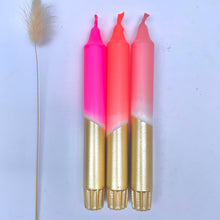 Load image into Gallery viewer, Neon Pinks & Gold Dip Dyed Candles