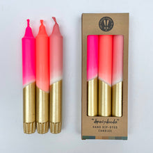 Load image into Gallery viewer, Neon Pinks & Gold Dip Dyed Candles