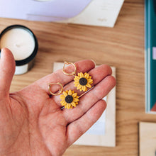Load image into Gallery viewer, Sunflower Gold Hoop Earrings