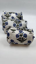 Load image into Gallery viewer, 100% cotton quilted washbag set of 3 small medium n large