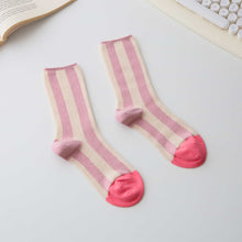 Load image into Gallery viewer, Women’s Cotton Striped Crew Socks – Contrast Toe