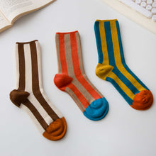 Load image into Gallery viewer, Women’s Cotton Striped Crew Socks – Contrast Toe