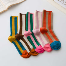 Load image into Gallery viewer, Women’s Cotton Striped Crew Socks – Contrast Toe