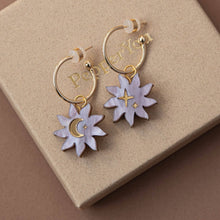 Load image into Gallery viewer, Sleepy Sun Hoops - Lilac Marble & Gold
