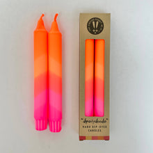 Load image into Gallery viewer, Neon Orange & Pink Dip Dyed Candles