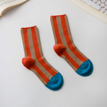 Load image into Gallery viewer, Women’s Cotton Striped Crew Socks – Contrast Toe