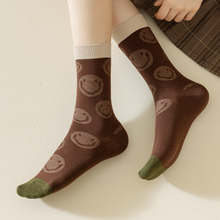 Load image into Gallery viewer, Versatile Retro Green Coffee Cotton Socks - Striped & Smiley