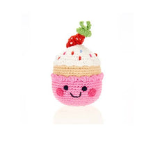 Load image into Gallery viewer, Crochet Baby Toy Friendly cupcake rattle- strawberry