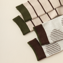 Load image into Gallery viewer, Versatile Retro Green Coffee Cotton Socks - Striped & Smiley