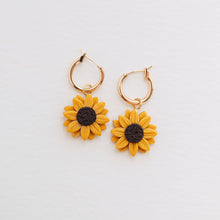 Load image into Gallery viewer, Sunflower Gold Hoop Earrings
