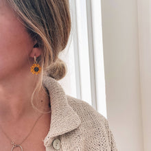 Load image into Gallery viewer, Sunflower Gold Hoop Earrings
