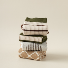 Load image into Gallery viewer, Versatile Retro Green Coffee Cotton Socks - Striped &amp; Smiley
