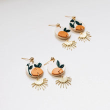 Load image into Gallery viewer, Orange Tree with Brass Drop Earrings, Embroidery
