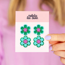 Load image into Gallery viewer, Double Flower Stud Earrings - Green

