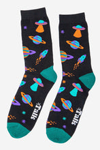 Load image into Gallery viewer, Men's Bamboo Socks - Black , Space Invasion
