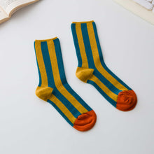 Load image into Gallery viewer, Women’s Cotton Striped Crew Socks – Contrast Toe
