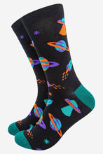 Load image into Gallery viewer, Men's Bamboo Socks - Black , Space Invasion
