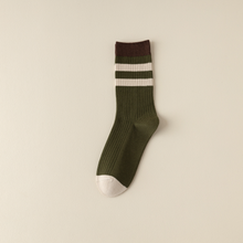 Load image into Gallery viewer, Versatile Retro Green Coffee Cotton Socks - Striped &amp; Smiley
