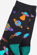 Load image into Gallery viewer, Men's Bamboo Socks - Black , Space Invasion
