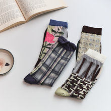 Load image into Gallery viewer, Retro Sheer Socks for Women – Floral &amp; Graphic Design
