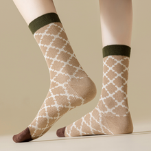 Load image into Gallery viewer, Versatile Retro Green Coffee Cotton Socks - Striped &amp; Smiley
