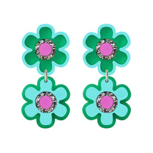 Load image into Gallery viewer, Double Flower Stud Earrings - Green
