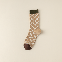 Load image into Gallery viewer, Versatile Retro Green Coffee Cotton Socks - Striped &amp; Smiley
