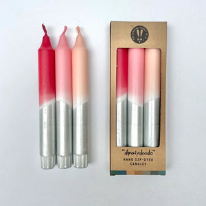 Berry Red Hues & Silver Dip Dye Dinner Candles