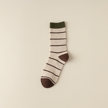 Load image into Gallery viewer, Versatile Retro Green Coffee Cotton Socks - Striped &amp; Smiley
