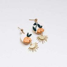 Load image into Gallery viewer, Orange Tree with Brass Drop Earrings, Embroidery
