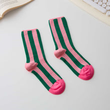 Load image into Gallery viewer, Women’s Cotton Striped Crew Socks – Contrast Toe
