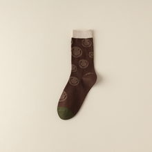 Load image into Gallery viewer, Versatile Retro Green Coffee Cotton Socks - Striped &amp; Smiley

