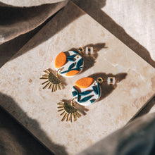 Load image into Gallery viewer, Orange Tree with Brass Drop Earrings, Embroidery
