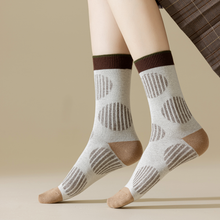 Load image into Gallery viewer, Versatile Retro Green Coffee Cotton Socks - Striped &amp; Smiley
